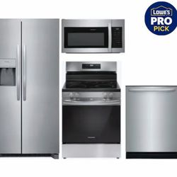 Frigidaire Stainless Steel Appliance Set - Fridge, Stove, Microwave, Dishwasher