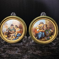 Vintage Porcelain Hand Painted Wall Art Signed LA"