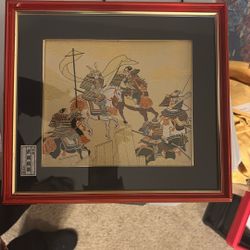 Japanese Embroidered Warrior Framed Art Vintage