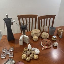 Bohemian / farmhouse Décor Bundle - Figurine, Dishes, Lavender Flowers,  Plant Pots, Photo Frames, Candles, storage, Marble bookends, 