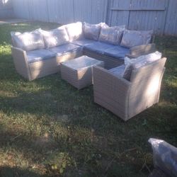 L-shaped Patio Couch Patio Sofa Outdoor Furniture Outdoor Patio Furniture Set Blue Gray Cushions Brand New