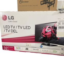 New In Box LG 32” With Full Motion Wall Mount 