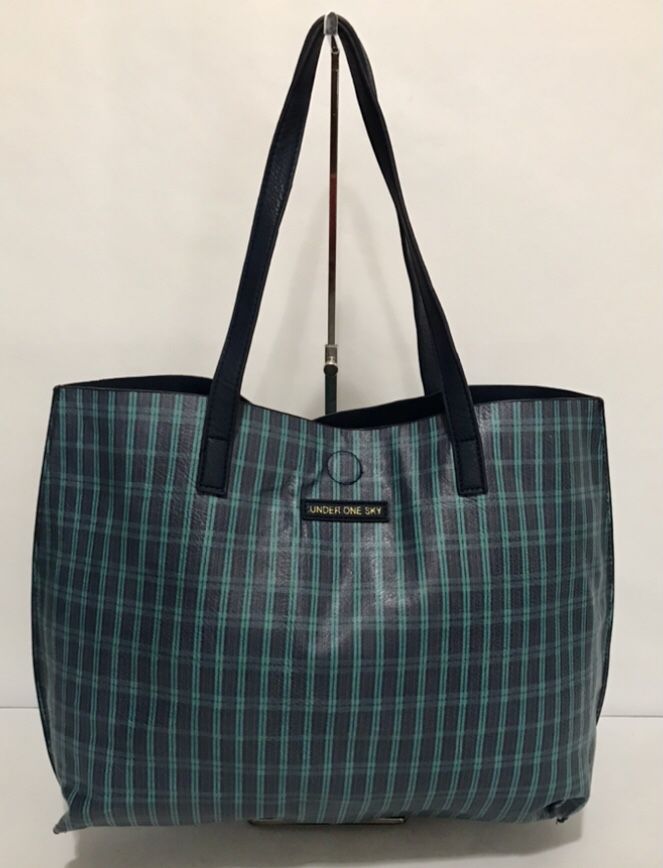 Reversible Soft Leather Plaid Tote Bag