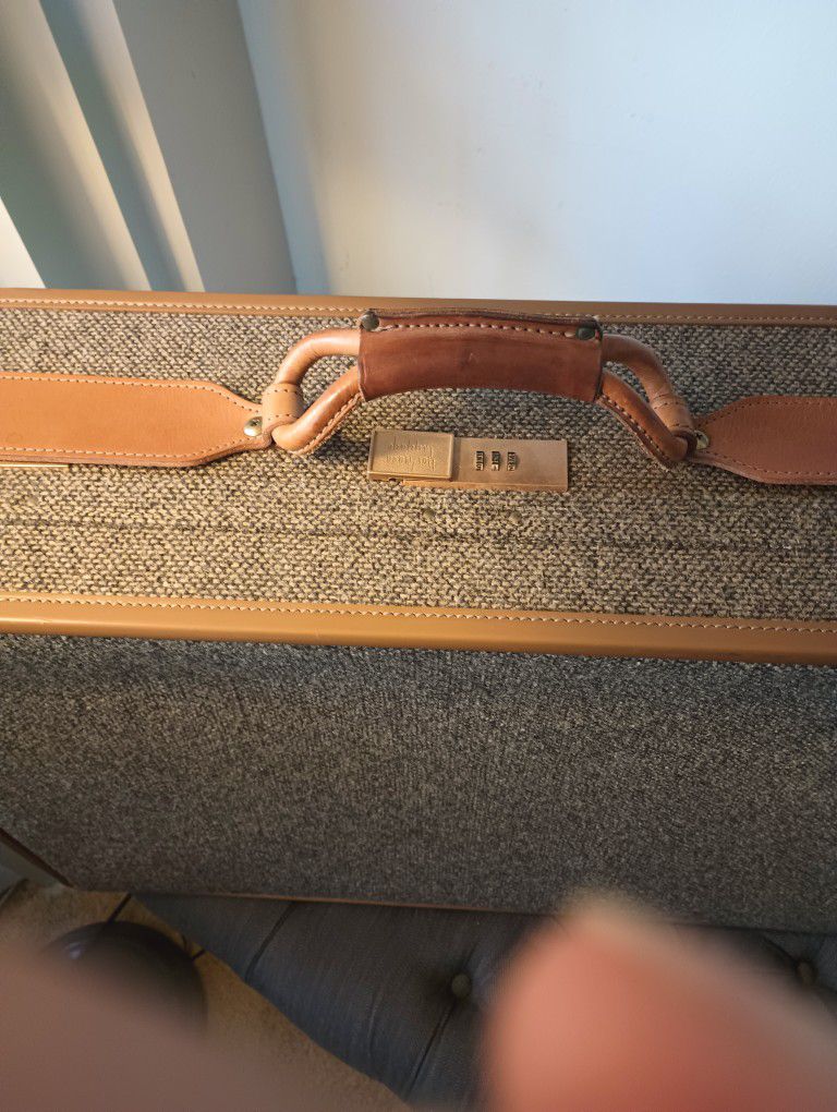 Vintage Gray Hartmann Tweed and Leather Luggage Suitcase 