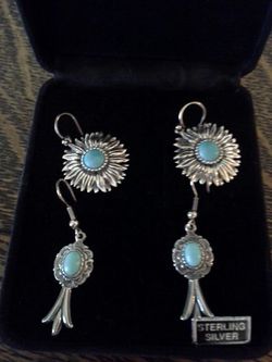 Turquoise Sterling Silver Hook Earrings 2 Pairs