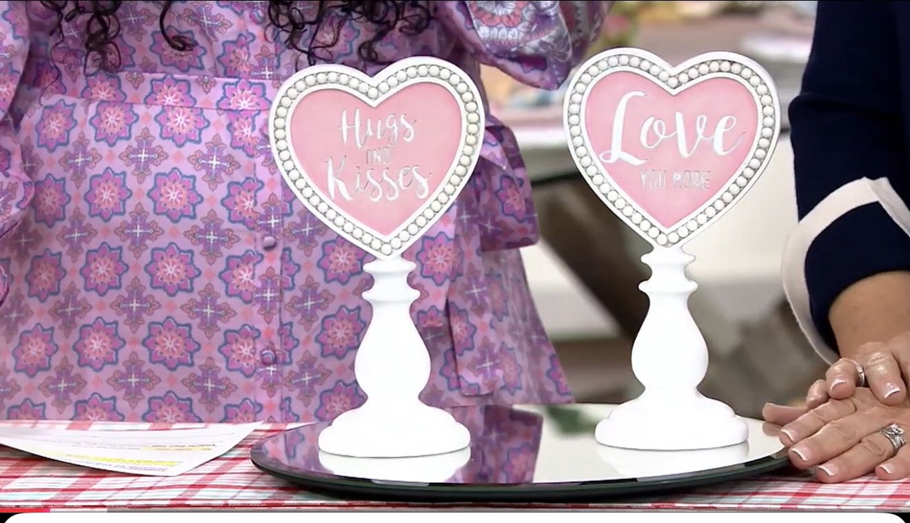 Set of 2 Sentiment Hearts on Pedestals by Valerie