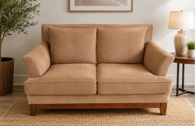 Taupe Corduroy Loveseat Sofa – Ribbed Detailing