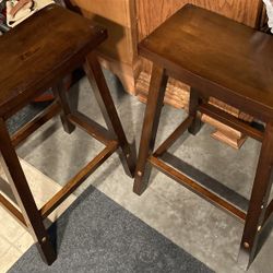 Pair of Solid Wood Saddle Seat Stools