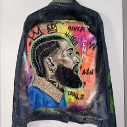 Nipsey Hussle Hand Painted Jean Jacket Unisex Size Large