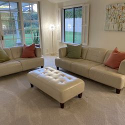 Beige Leather Living Room Set Sofa