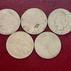 5 U.S. Peace Silver Dollars  