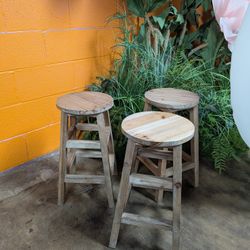 Rustic Wood Barn Stools / Planters (Set Of 4)