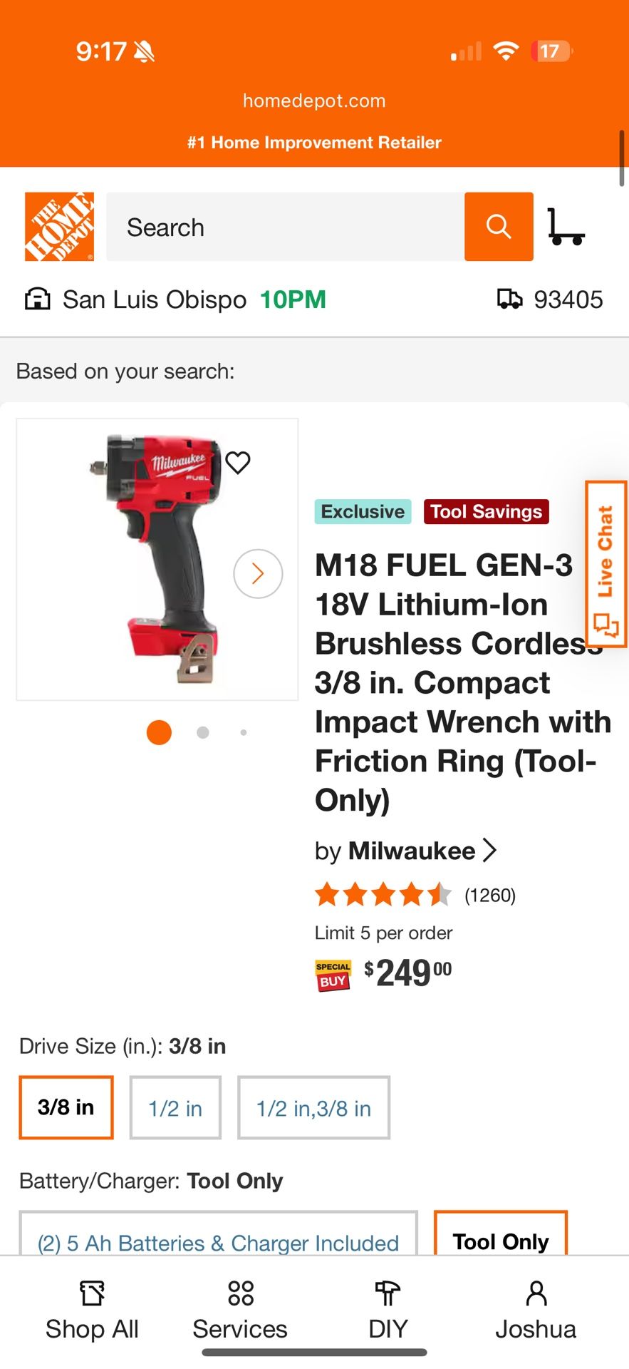Milwaukee M18 FUEL GEN-3 18V Lithium-Ion Brushless Cordless 3/8 in. Compact Impact Wrench with Friction Ring (Tool-Only)