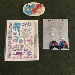 Mermaid Earrings ,Tatoos & Ceramic Magnet