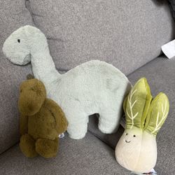 Jellycat Plush Bundle – Dinosaur, Bunny & Amuseable Veggie