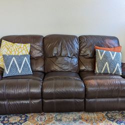 Brown Leather Reclining Sofa