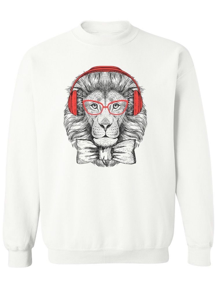 Smartprints Hipster Lion With Glasses. Sweatshirt Women's -Image by Shutterstock White Size 5XL