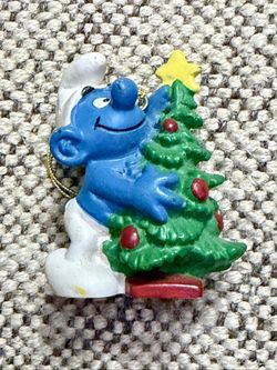 Vintage SMURF Christmas Tree Ornament 1981 Schleich Peyo Portugal Holiday Decor