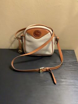 Vintage Dooney&Bourke Off White Brown Leather Trim Crossbody Bag 