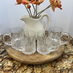Vintage Style Cut Glass Mug Set – 4 Clear Glass Coffee / Cocktail Mugs