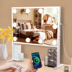 BESTOPE PRO Vanity Mirror with Lights, 15.7" x 20.8" Hollywood Makeup Mirror, 3 Color Lights, 10X Magnification, Storage