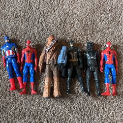 Captain America, Spider-Man, Chewbacca & Batman