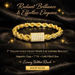6 mm 7 In Yellow Gold Filled Rope Bracelet With White Sapphire Magnetic Clasp