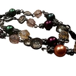 Two jewel tone beaded faux pearl girls bracelets or for very small wrists