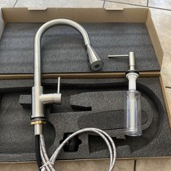 “Brand new” stainless steel kitchen faucet sink incl hot/cold hoses& Soap Dispenser Brush Nickel 
