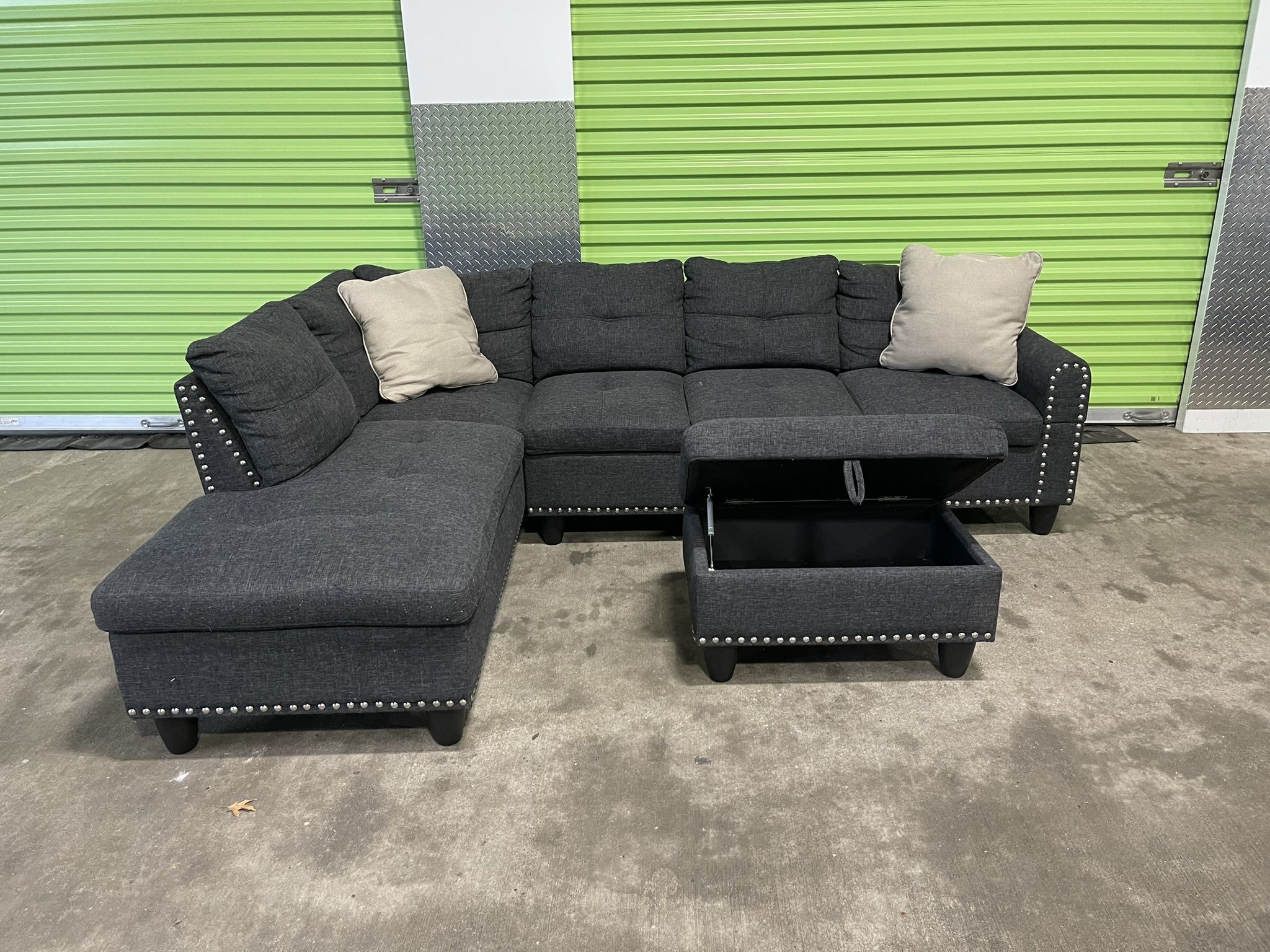✨ Large Black Sectional Couch With Storage Ottoman - Living Room Furniture Sofa