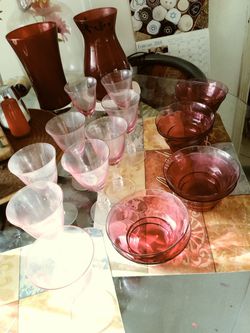 Pink goblets with saucers