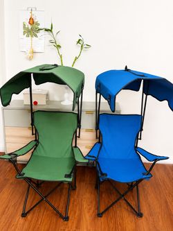 Canopy Folding Chair, Sun Protection Camping Lawn X-shaped Support Chair w/ Cup Holder