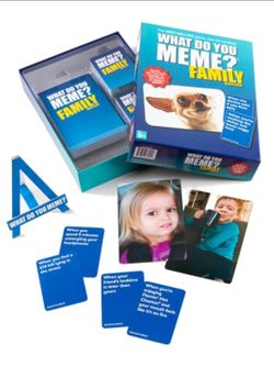 2022 What Do You Meme? Family Edition Board Game Factory Sealed Family-friendly Game. This image shows a factory-sealed copy of the What Do You Meme? 