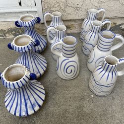 Blue Ceramic Vases —Small Vases. 9”tall x 3” opening ($5 each )