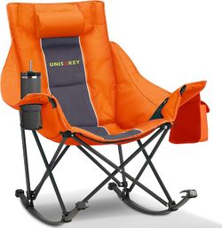 Oversized Rocking Camping Chair with Headrest & Cup Holder - 400lbs Capacity, 600D Oxford Fabric,