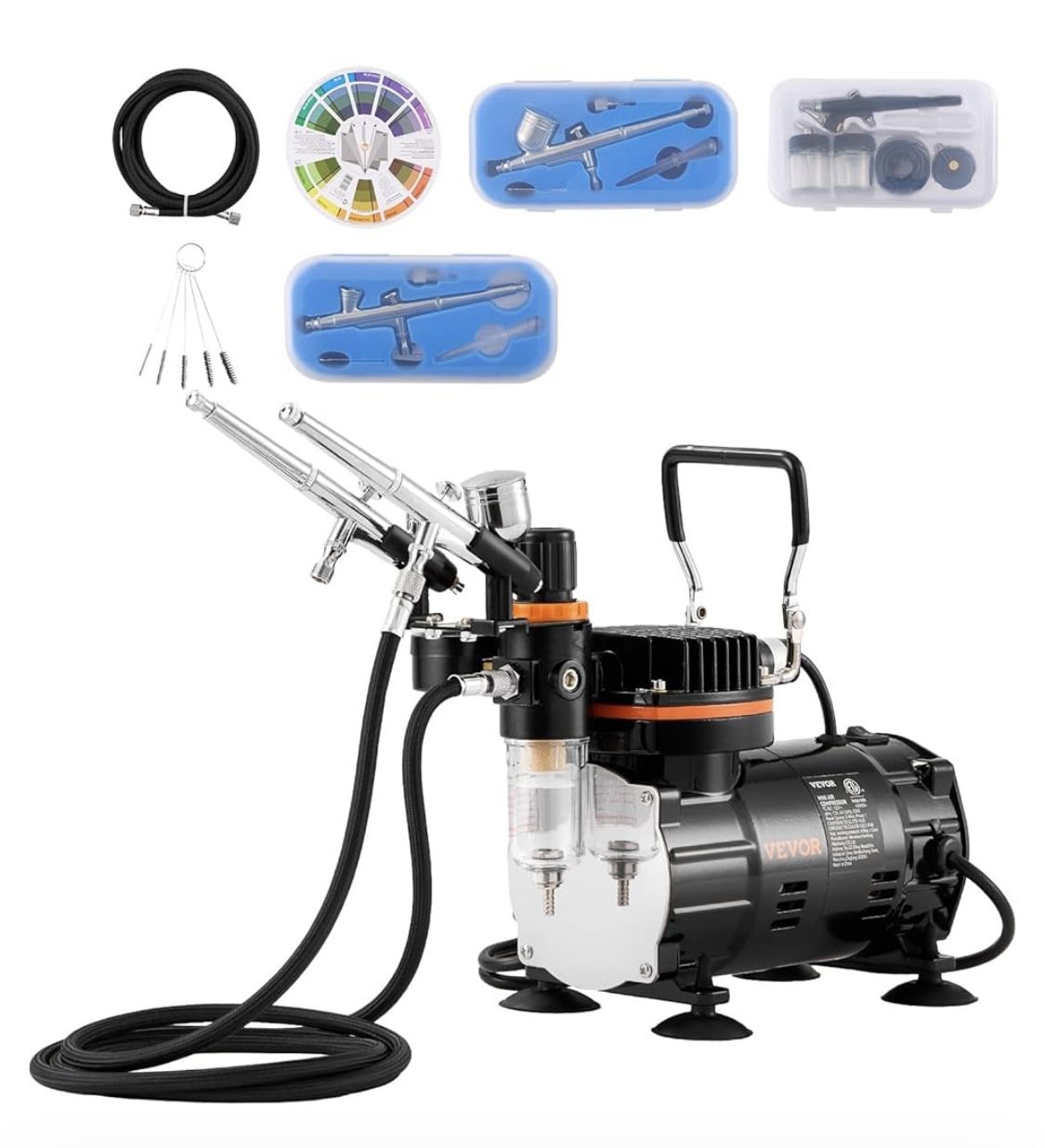 Airbrush Kit, Professional Airbrush Set with 1/5 HP Compressor & 3 Airbrushes