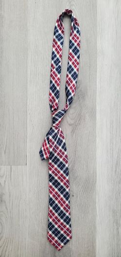NAUTICA Men's Necktie Red Blue White Plaid Check Classic Prep Business Silk Blend