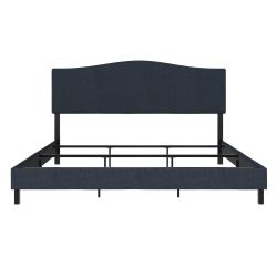 Upholstered Panel Bed  Queen Size Frame Blue Linen