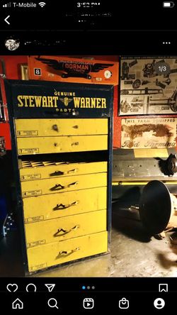 1940s Stewart Warner Vintage Parts Cabinet