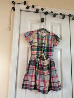 Mini Boden plaid linen and cotton dress, size 6-7