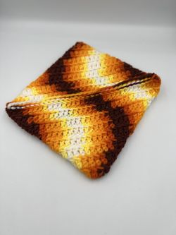 Crochet Vintage 70s Crochet Potholders /Hot plate mat orange yellow