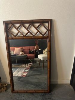 Vintage MCM Lenoir Faux Bamboo Wood Mirror