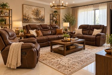 Title: 3-Piece Brown Leather Reclining Sofa Set – Excellent Condition