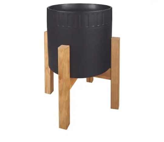 BRAND NEW
Flora Bunda
10 in. Clementine Medium Black Ceramic Planter (10 in. D x 16 in. H) with Wood Stand