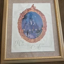 Framed Vintage Walt Disney World 25th Anniversary Print With Embossed Logo