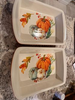 Set of 2 Ceramic Pumpkin Harvest Baking Dishes