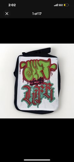 Suerte Ink Art Is Life Canvas Crossbody Nylon Messenger Bag Black Red White Zip 