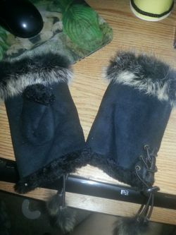 Rabbit fur leather mitts - gloves