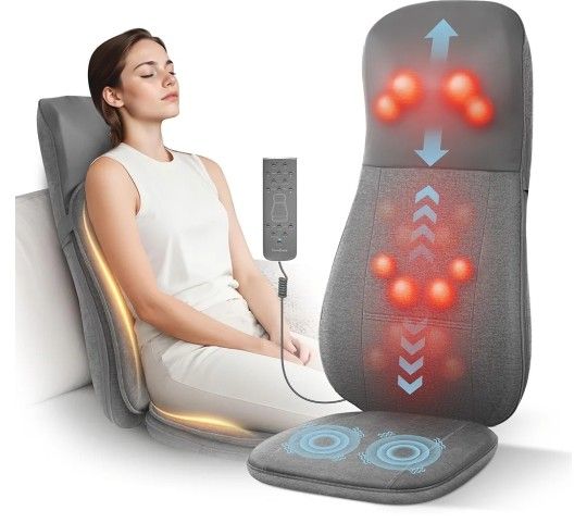 Shiatsu Back and Neck Massager with Heat, Kneading, Rolling, Vibration, Massage Seat Cushion, Full Back Massage Chair Pad