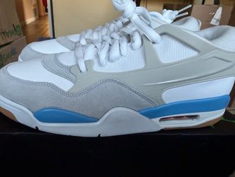 White and Grey Low-Top Sneakers with Blue Accents.  Size 12 men